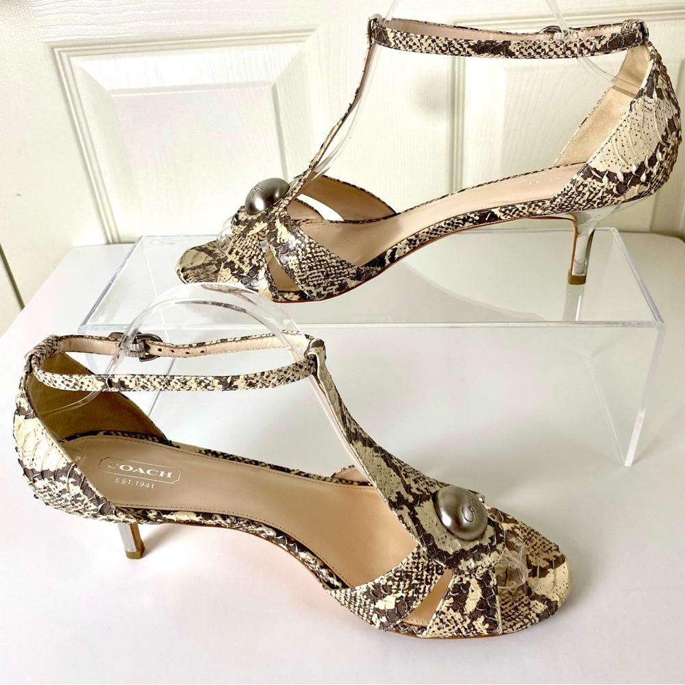 Coach Hellena Snakeskin Ankle Strap Leather Heels